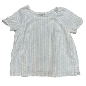 Loft Womens Blouse Sz 18 White Top Silver Gold Stripe Cotton Classic Shimmer